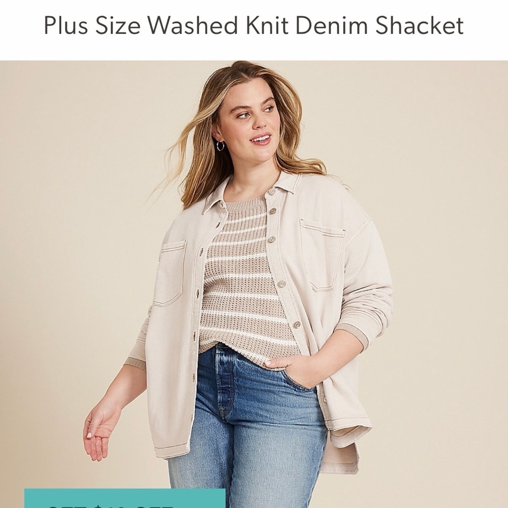Maurices Light Tan beige knit denim shacket NWT. 0X